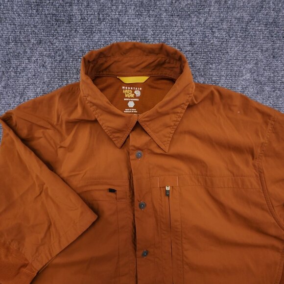 Mountain Hardwear Men Large Orange Short Sleeve Button Up Nylon Stretchy Vented - Picture 1 of 16